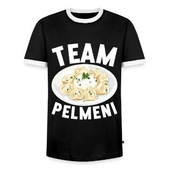 Pelmeni Russian Cuisine - Men's Ringer Shirt - black/white - Front - AI Model Female 172 light (172cm) & AI Model Male 178 light (178cm)