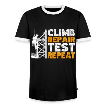 Industrial Climbers Tower Climbers Industrial Climbing - Men's Ringer Shirt - black/white - Front - AI Model Female 172 light (172cm) & AI Model Male 178 light (178cm)