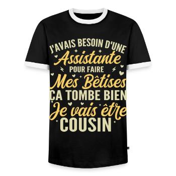 I'm going to be a cousin, Future cousin gift - Men's Ringer Shirt - black/white - Front - AI Model Female 172 light (172cm) & AI Model Male 178 light (178cm)
