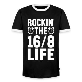Jeûne intermittent Jeûne intermittent - T-shirt contrasté Homme - noir/blanc - Devant - AI Model Female 172 light (172cm) & AI Model Male 178 light (178cm)