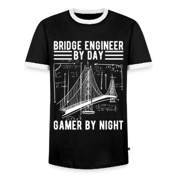 Bridge Engineer Bridge Construction - Men's Ringer Shirt - black/white - Front - AI Model Female 172 light (172cm) & AI Model Male 178 light (178cm)