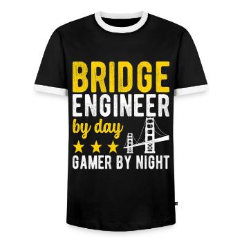 Bridge Engineer Bridge Construction - Men's Ringer Shirt - black/white - Front - AI Model Female 172 light (172cm) & AI Model Male 178 light (178cm)