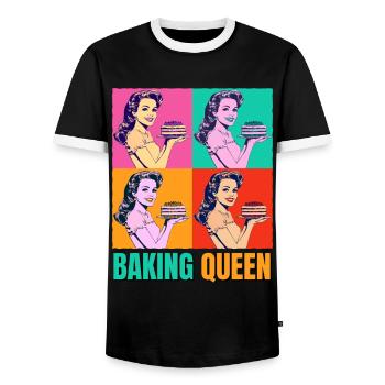 Baking Cake Baking Queen Baking Fairy Baker Pop Art - Men's Ringer Shirt - black/white - Front - AI Model Female 172 light (172cm) & AI Model Male 178 light (178cm)