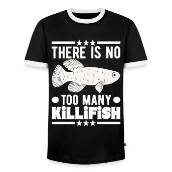 Killifish Egg-laying Tooth Doughnut Aquarium - Men's Ringer Shirt - black/white - Front - AI Model Female 172 light (172cm) & AI Model Male 178 light (178cm)