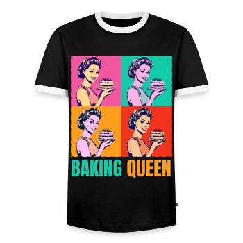 Baking Cake Baking Queen Baking Fairy Baker Pop Art - Men's Ringer Shirt - black/white - Front - AI Model Female 172 light (172cm) & AI Model Male 178 light (178cm)