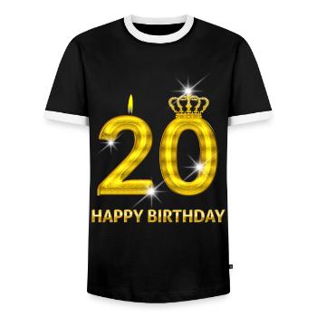 20-happy birthday - birthday - number gold - Men's Ringer Shirt - black/white - Front - AI Model Female 172 light (172cm) & AI Model Male 178 light (178cm)