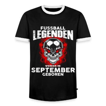 September - Geburtstag - Fussball - Legende - DE - Männer Kontrast-T-Shirt - Schwarz/Weiß - Vorne - AI Model Female 172 light (172cm) & AI Model Male 178 light (178cm)