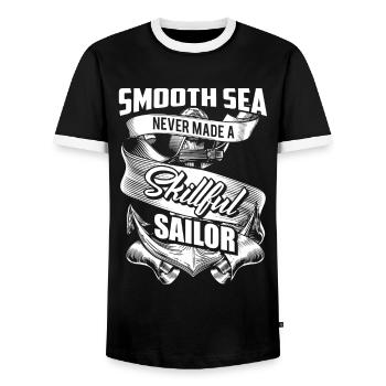 Smooth Sea - Skillful Sailor - EN - Men's Ringer Shirt - black/white - Front - AI Model Female 172 light (172cm) & AI Model Male 178 light (178cm)