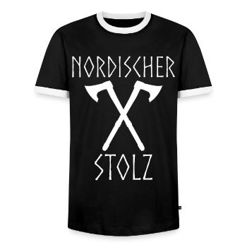 Nordischer Stolz Wikinger Vikings Axt - Männer Kontrast-T-Shirt - Schwarz/Weiß - Vorne - AI Model Female 172 light (172cm) & AI Model Male 178 light (178cm)