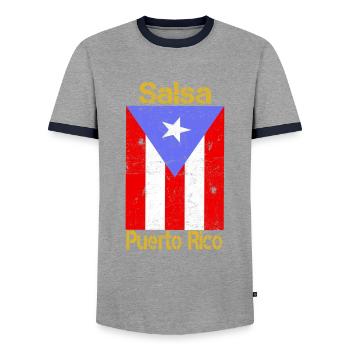 Tee shirt Cadeau Musique Latino Salsa de Puerto Rico - T-shirt contrasté Homme - gris/marine  - Devant - AI Model Female 172 light (172cm) & AI Model Male 178 light (178cm)