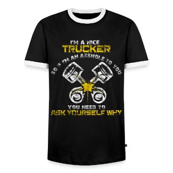 Truck driver truck lorry - Men's Ringer Shirt - black/white - Front - AI Model Female 172 light (172cm) & AI Model Male 178 light (178cm)