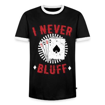 Poker Spiel Karten Casino Maennerabend Chips - Männer Kontrast-T-Shirt - Schwarz/Weiß - Vorne - AI Model Female 172 light (172cm) & AI Model Male 178 light (178cm)
