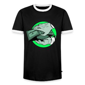 Geld Arm Geldbörse Spende Geizig Geiz Betteln - Männer Kontrast-T-Shirt - Schwarz/Weiß - Vorne - AI Model Female 172 light (172cm) & AI Model Male 178 light (178cm)