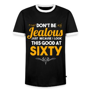 60 th Birthday Celebration Gift Don't Be Jealous - Men's Ringer Shirt - black/white - Front - AI Model Female 172 light (172cm) & AI Model Male 178 light (178cm)