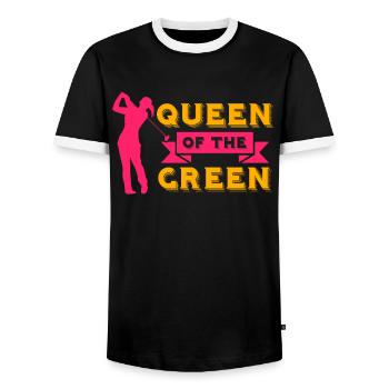 Queen of the Green Golfer Golfer Putt Club - Men's Ringer Shirt - black/white - Front - AI Model Female 172 light (172cm) & AI Model Male 178 light (178cm)