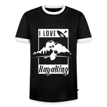 Kayak Kayaker Kayak Gift Paddle Boat - Men's Ringer Shirt - black/white - Front - AI Model Female 172 light (172cm) & AI Model Male 178 light (178cm)