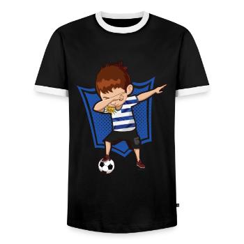 Football Dab Uruguay Uruguayan Footballer Dabbing - Men's Ringer Shirt - black/white - Front - AI Model Female 172 light (172cm) & AI Model Male 178 light (178cm)
