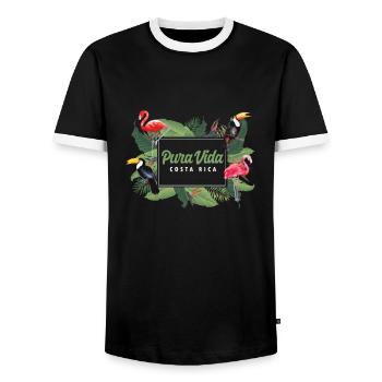 Pura Vida Animals Flamingo Wildlife Beaches Costa - Men's Ringer Shirt - black/white - Front - AI Model Female 172 light (172cm) & AI Model Male 178 light (178cm)