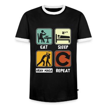Mangez sommeil Krav Maga Répéter le combat d’arts martiaux - T-shirt contrasté Homme - noir/blanc - Devant - AI Model Female 172 light (172cm) & AI Model Male 178 light (178cm)