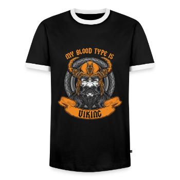 My Blood Type Is Viking Norse DNA Scandinavian - Men's Ringer Shirt - black/white - Front - AI Model Female 172 light (172cm) & AI Model Male 178 light (178cm)