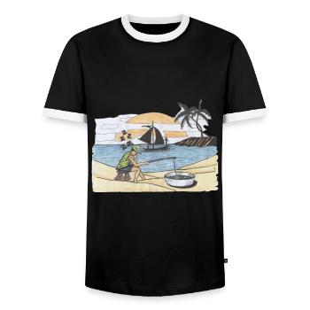 Fishing angler fish hobby fishing sport fishing - Men's Ringer Shirt - black/white - Front - AI Model Female 172 light (172cm) & AI Model Male 178 light (178cm)