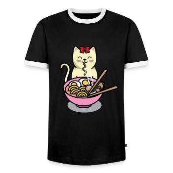 Sweet eating cat - Men's Ringer Shirt - black/white - Front - AI Model Female 172 light (172cm) & AI Model Male 178 light (178cm)