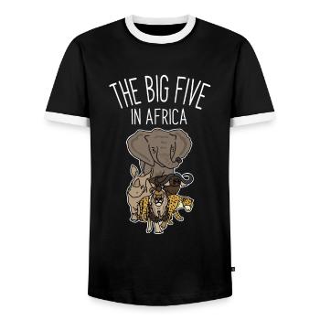the big five, safari, wilderness, animals - Men's Ringer Shirt - black/white - Front - AI Model Female 172 light (172cm) & AI Model Male 178 light (178cm)