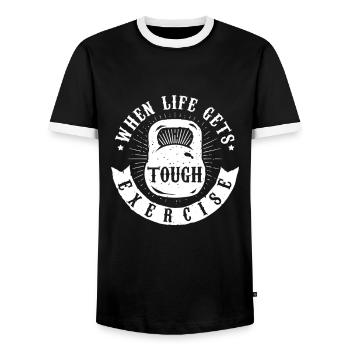 When Life Gets Tough Exercise Dumbbell Exercising - Men's Ringer Shirt - black/white - Front - AI Model Female 172 light (172cm) & AI Model Male 178 light (178cm)