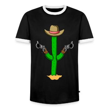 CACTUS COWBOY GUN - KAKTUS OUTLAW - WESTERN STYLE - Männer Kontrast-T-Shirt - Schwarz/Weiß - Vorne - AI Model Female 172 light (172cm) & AI Model Male 178 light (178cm)