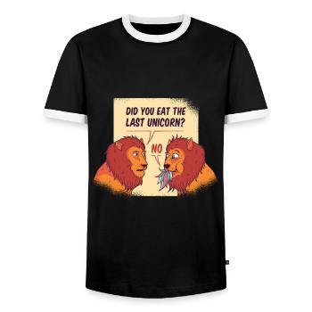 Lion and last unicorn. - Men's Ringer Shirt - black/white - Front - AI Model Female 172 light (172cm) & AI Model Male 178 light (178cm)