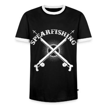 spearfishing - Men's Ringer Shirt - black/white - Front - AI Model Female 172 light (172cm) & AI Model Male 178 light (178cm)