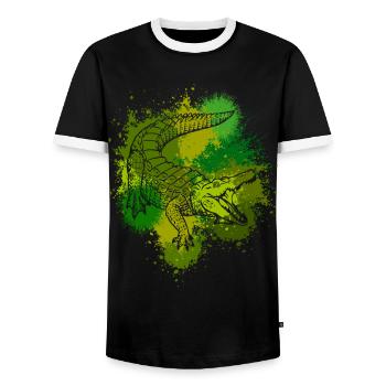 Crocodile Aligator predator reptile gift - Men's Ringer Shirt - black/white - Front - AI Model Female 172 light (172cm) & AI Model Male 178 light (178cm)