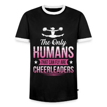 Cheerleader Cheerleading Flying - Men's Ringer Shirt - black/white - Front - AI Model Female 172 light (172cm) & AI Model Male 178 light (178cm)