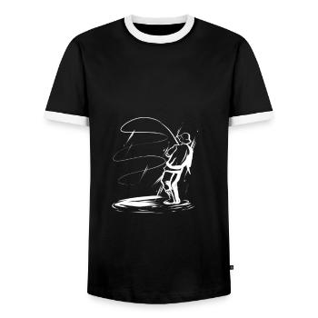 Angler - Männer Kontrast-T-Shirt - Schwarz/Weiß - Vorne - AI Model Female 172 light (172cm) & AI Model Male 178 light (178cm)