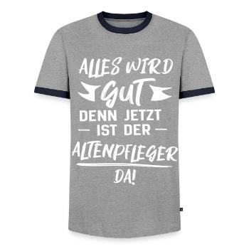 Caregiver. Everything will be fine. funny - Men's Ringer Shirt - grey/navy  - Front - AI Model Female 172 light (172cm) & AI Model Male 178 light (178cm)