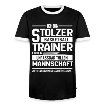 Basketball Trainer Geschenk - Männer Kontrast-T-Shirt - Schwarz/Weiß - Vorne - AI Model Female 172 light (172cm) & AI Model Male 178 light (178cm)