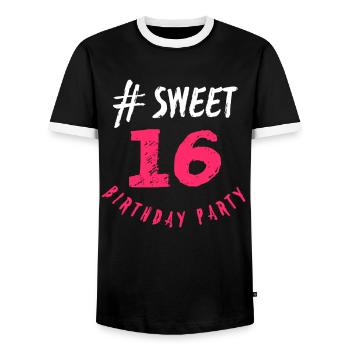 Sweet Sixteen Party célèbre l'anniversaire de sa fille - T-shirt contrasté Homme - noir/blanc - Devant - AI Model Female 172 light (172cm) & AI Model Male 178 light (178cm)