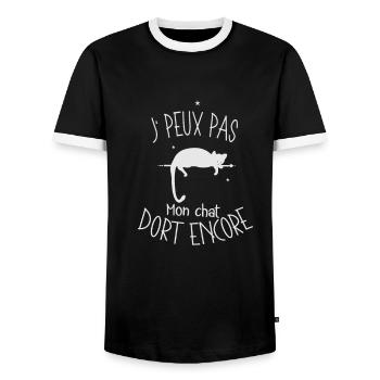 J' peux pas j ai chat blanc qui dort - T-shirt contrasté Homme - noir/blanc - Devant - AI Model Female 172 light (172cm) & AI Model Male 178 light (178cm)