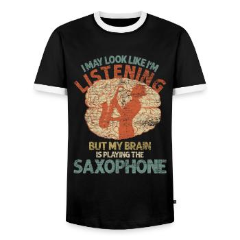 Tête de saxophone - T-shirt contrasté Homme - noir/blanc - Devant - AI Model Female 172 light (172cm) & AI Model Male 178 light (178cm)