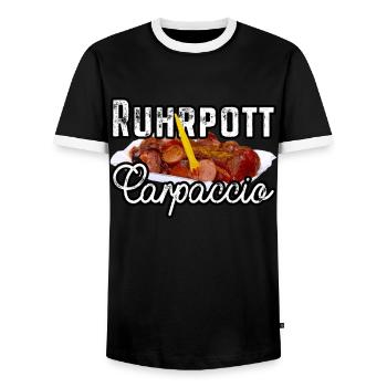 Currywurst Ruhrpott Carpaccio Bratwurst Geschenk - Männer Kontrast-T-Shirt - Schwarz/Weiß - Vorne - AI Model Female 172 light (172cm) & AI Model Male 178 light (178cm)