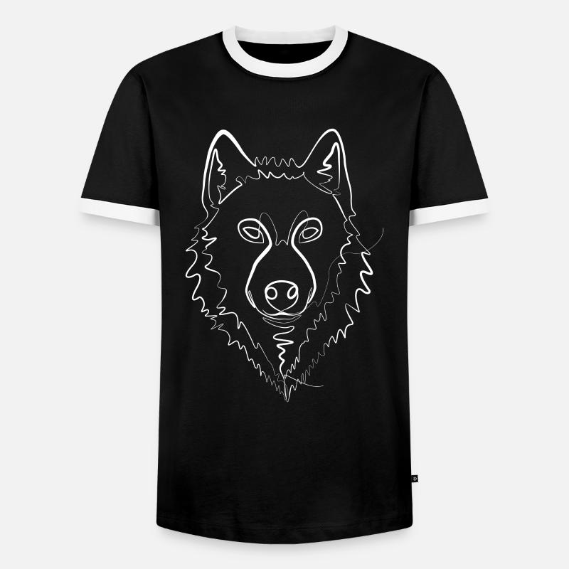 Wolf Schäferhund - one line drawing - Männer Kontrast-T-Shirt - Schwarz/Weiß