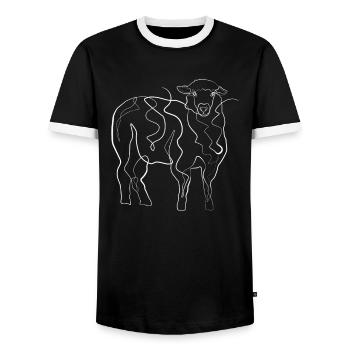Sheep animal motif - one line drawing - Men's Ringer Shirt - black/white - Front - AI Model Female 172 light (172cm) & AI Model Male 178 light (178cm)