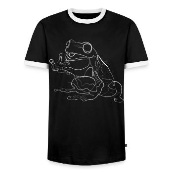 Animal motif frog - one line drawing - Men's Ringer Shirt - black/white - Front - AI Model Female 172 light (172cm) & AI Model Male 178 light (178cm)