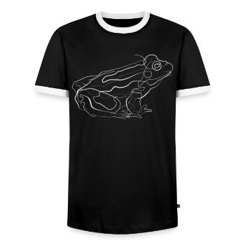 Frog animal motif - one line drawing - Men's Ringer Shirt - black/white - Front - AI Model Female 172 light (172cm) & AI Model Male 178 light (178cm)