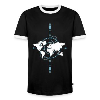 Tolle Weltkarte mit Kompass Geschenk für Reisende - Männer Kontrast-T-Shirt - Schwarz/Weiß - Vorne - AI Model Female 172 light (172cm) & AI Model Male 178 light (178cm)