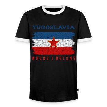 Jugoslawien - Männer Kontrast-T-Shirt - Schwarz/Weiß - Vorne - AI Model Female 172 light (172cm) & AI Model Male 178 light (178cm)