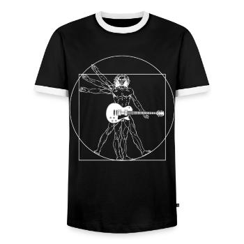 E guitar Da Vinci guitar god gift - Men's Ringer Shirt - black/white - Front - AI Model Female 172 light (172cm) & AI Model Male 178 light (178cm)