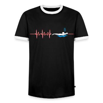 Swimming Heartbeat Swimmers Water Sports Diving - Men's Ringer Shirt - black/white - Front - AI Model Female 172 light (172cm) & AI Model Male 178 light (178cm)