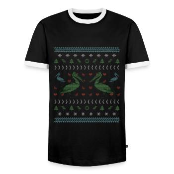 Cadeau d'observation d'oiseaux de Noël pélican - T-shirt contrasté Homme - noir/blanc - Devant - AI Model Female 172 light (172cm) & AI Model Male 178 light (178cm)