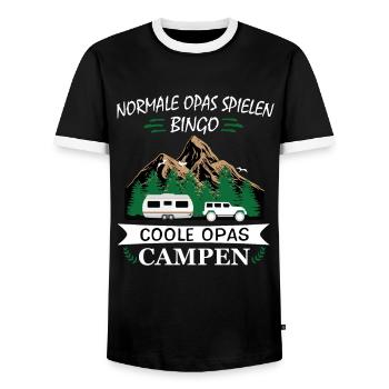 Cool Opas Camping Camping Opa Camping Holidays - Men's Ringer Shirt - black/white - Front - AI Model Female 172 light (172cm) & AI Model Male 178 light (178cm)